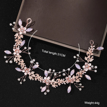 Bridal Hair Accessories - Crystal Pearl Rhinestone Tiara Headband with Leaf Design for Women