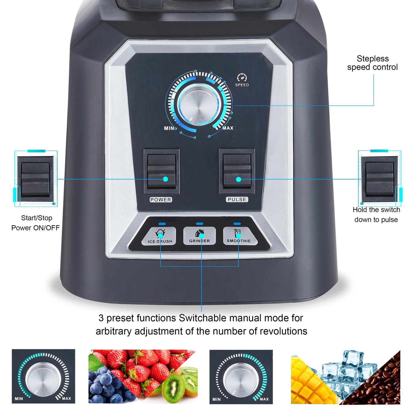 BioloMix Automatic Smoothie Blender 2L, BPA Free, Food Mixer & Ice Crusher