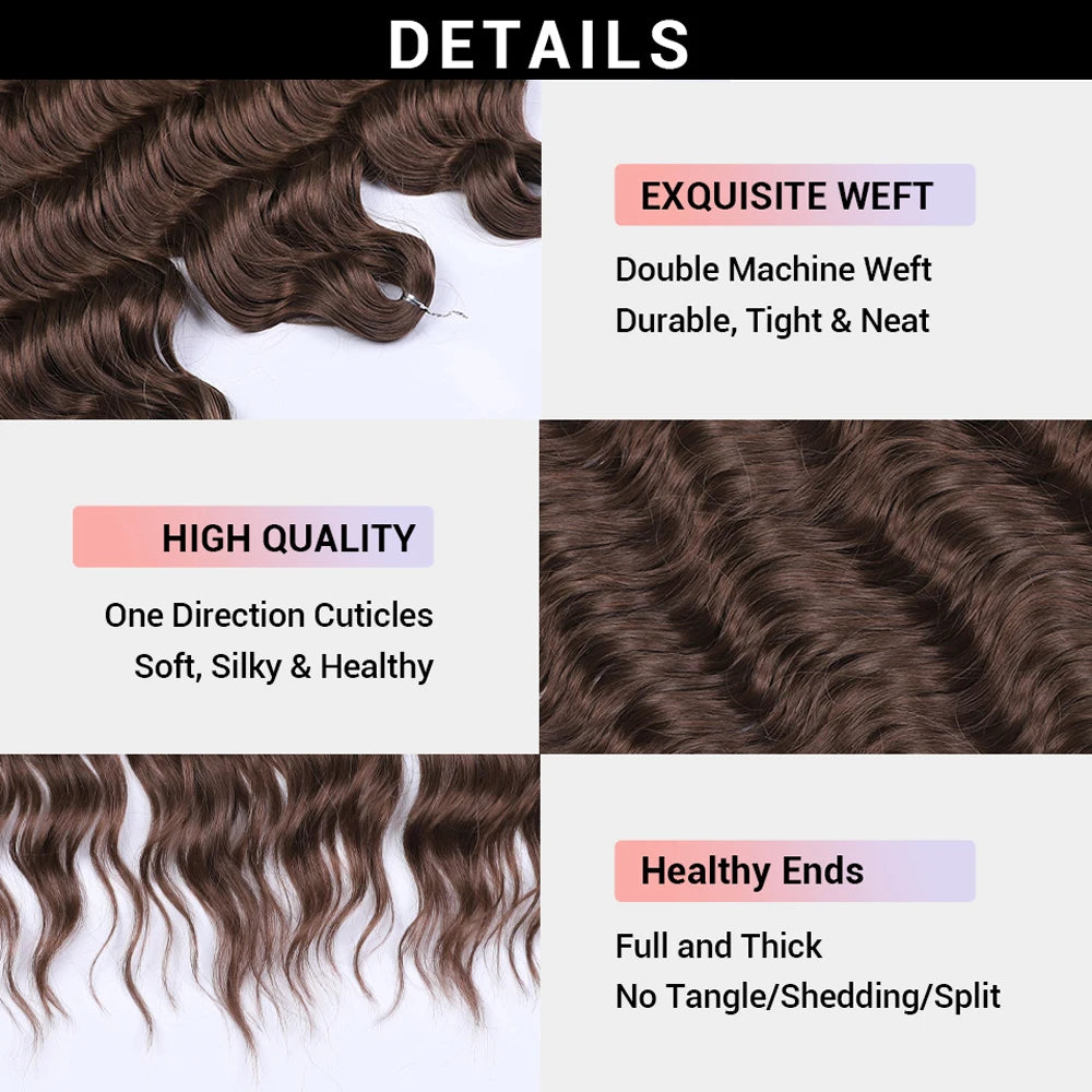 Anna Synthetic 24" Loose Deep Wave Braiding Hair Extensions - Dark Brown Water Wave Crochet Curly Hair