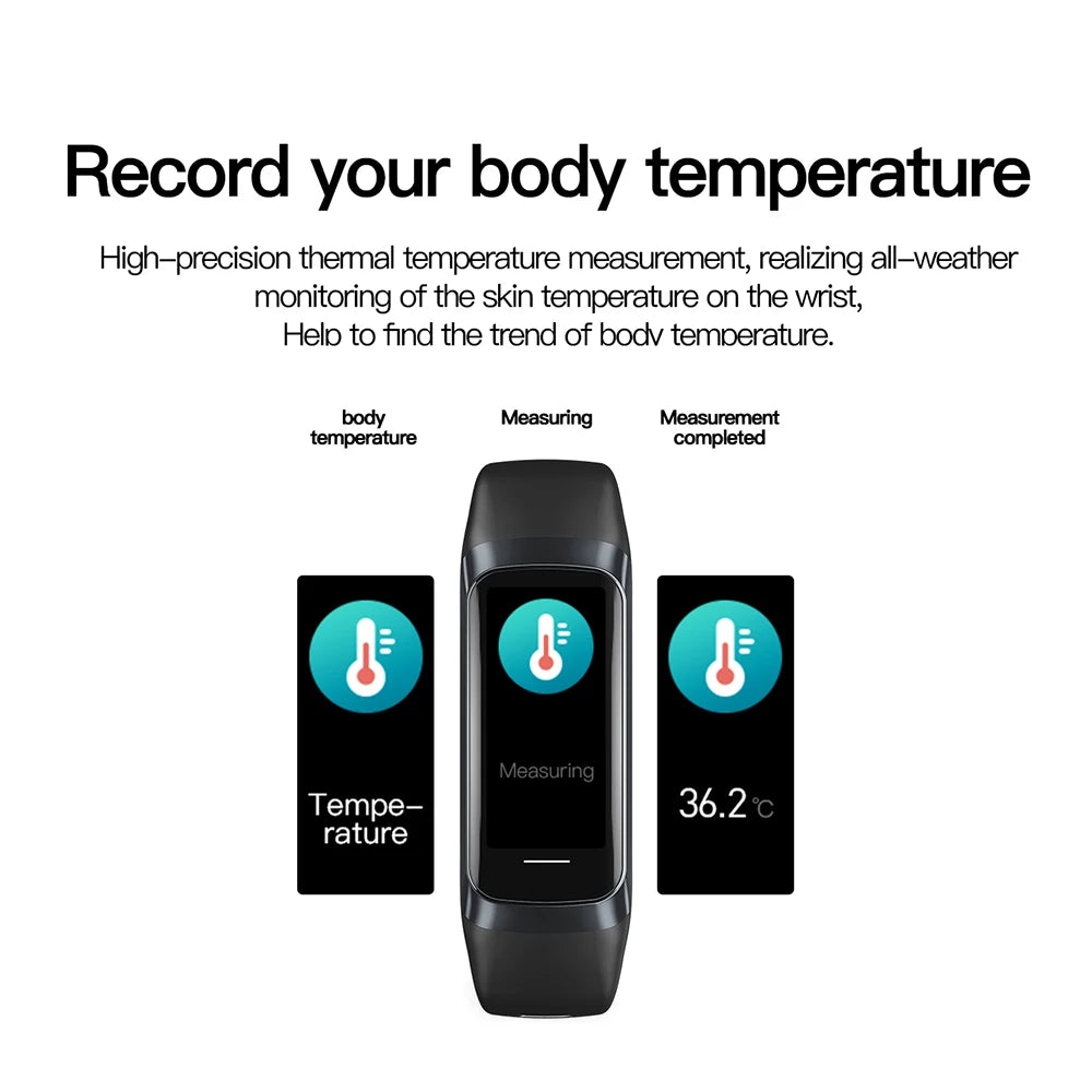 AMOLED Smartwatch with Body Temperature Monitor, Fitness Tracker, 3ATM Waterproof, for Men & Women, Compatible with IOS/Xiaomi