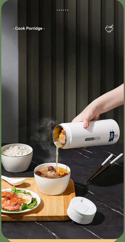 Portable Electric Kettle - Mini Travel Tea & Coffee Boil Water, Keep Warm, Anti-Scald Thermo Bottle