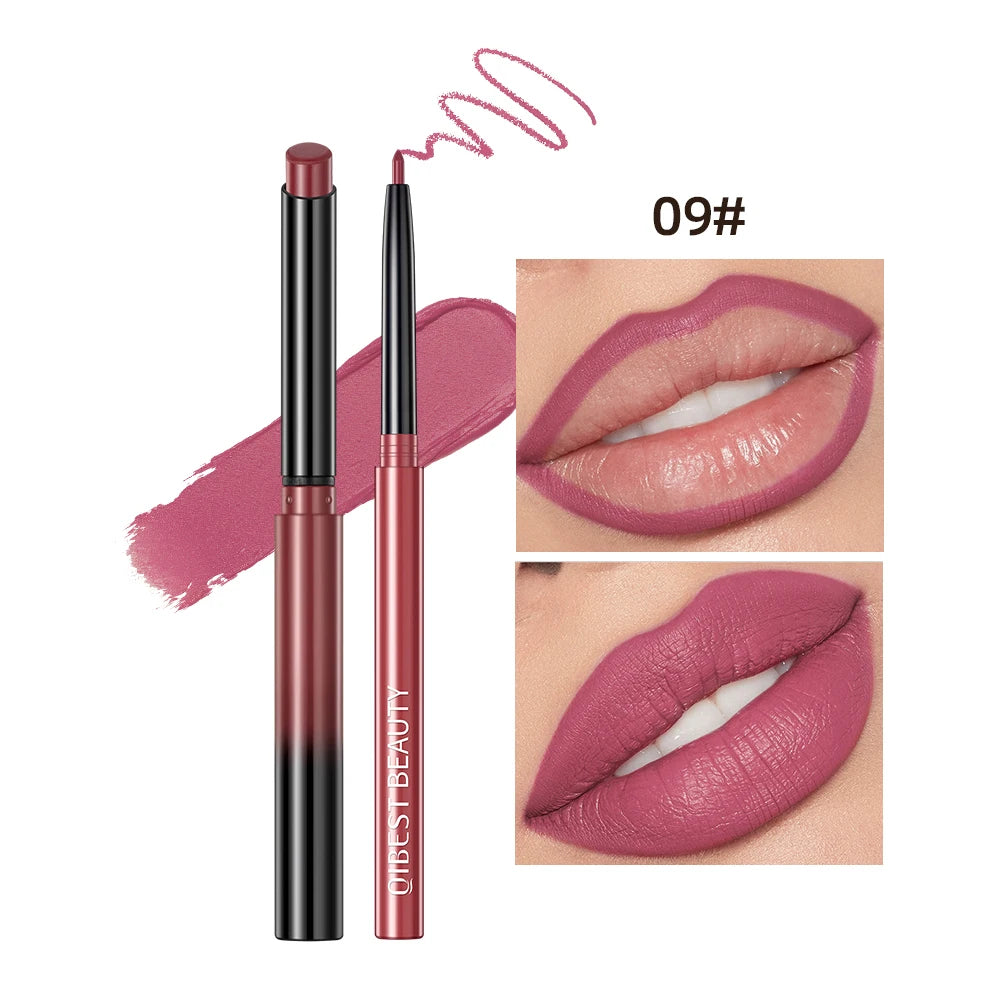 QIBEST 2PC Matte Velvet Lipstick & Lipliner Set - Long Lasting Red Lip Contour Pencil