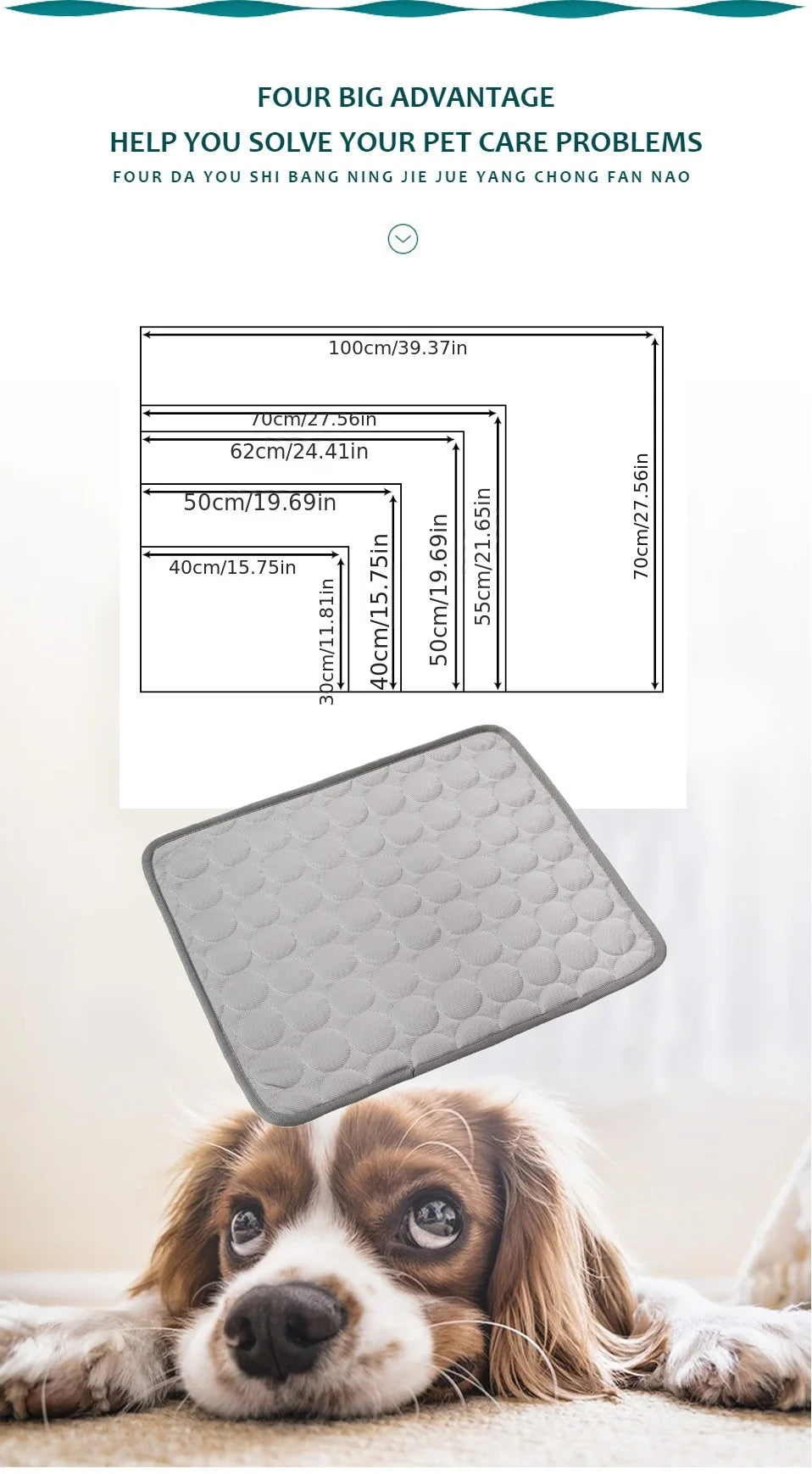 Dog Cooling Mat & Cat Ice Pad Blanket – Extra Large Summer Cold Bed for Pets