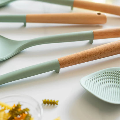 Silicone Spatula with Wooden Handle, Heat-Resistant Non-Stick Cooking Spoon for Kitchen