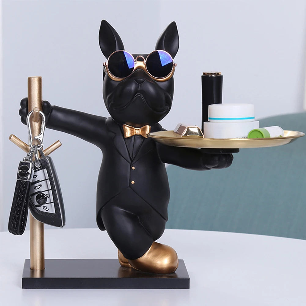 Bulldog Resin Sculpture with Tray - Cool Dog Ornament & Coin Piggy Bank for Table Decoration