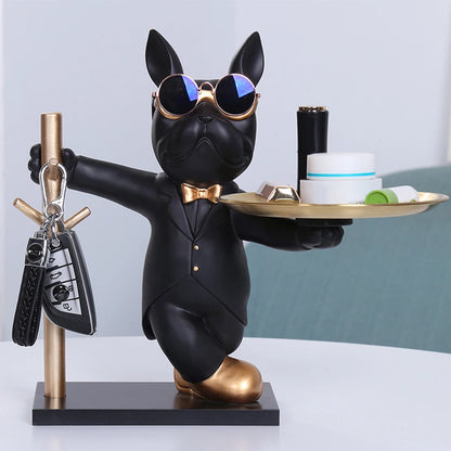 Bulldog Resin Sculpture with Tray - Cool Dog Ornament & Coin Piggy Bank for Table Decoration