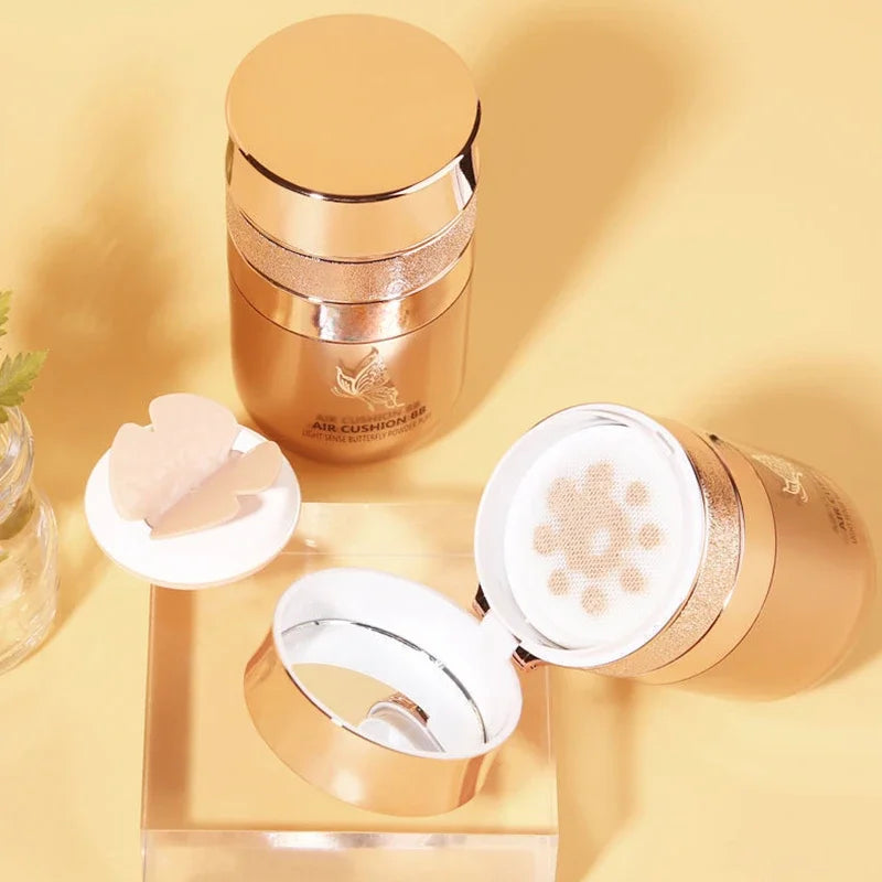 Air Cushion BB Cream with Butterfly Powder Puff – Moisturizing, Whitening, and Waterproof Foundation