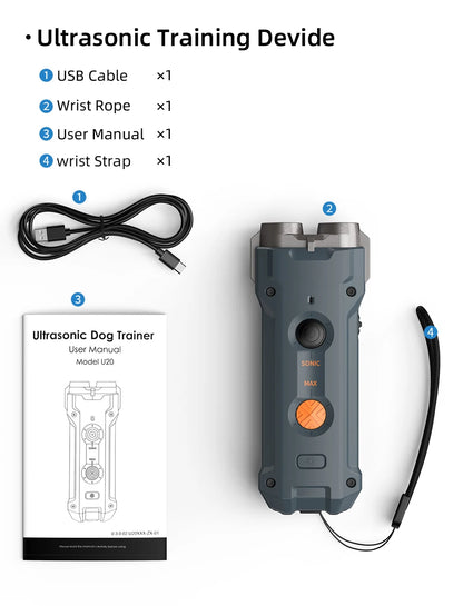 2-in-1 Ultrasonic Dog Repeller & Training Device with Flashlight