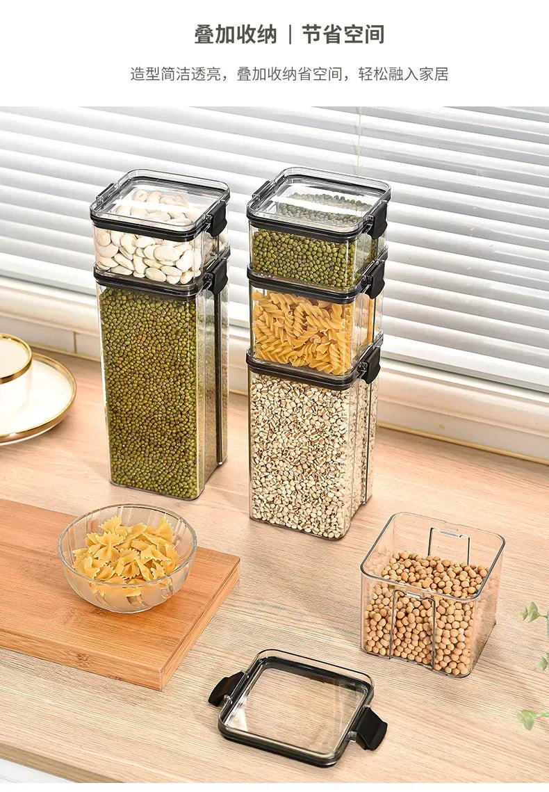 Stackable Plastic Food Storage Containers Set 460-1800ml for Grains, Tea & Snacks
