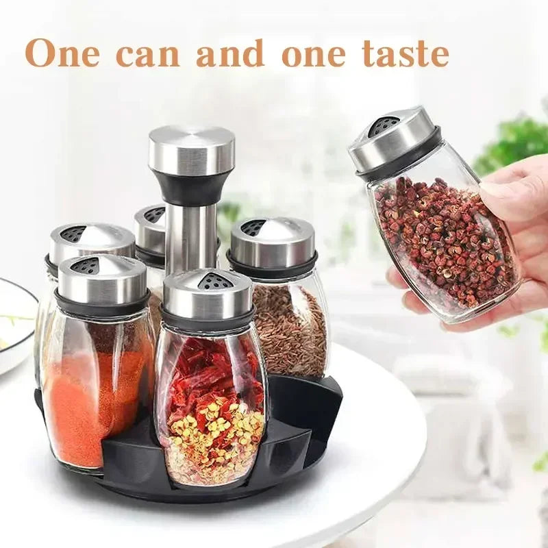 Single Bottle Glass Jar and Spice Jar Set with Rack for Seasoning, Sugar, Salt, and Pepper