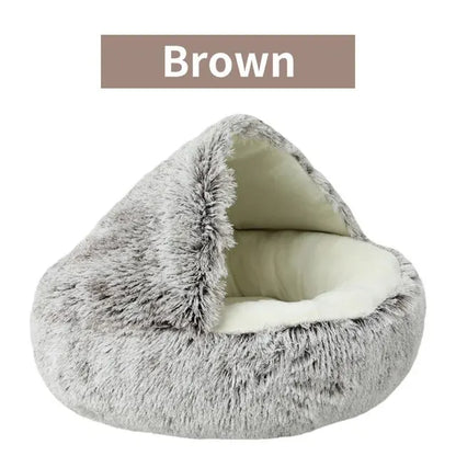 Plush Hooded Pet Bed – 2-in-1 Fluffy Sleeping Nest for Cats & Small Dogs