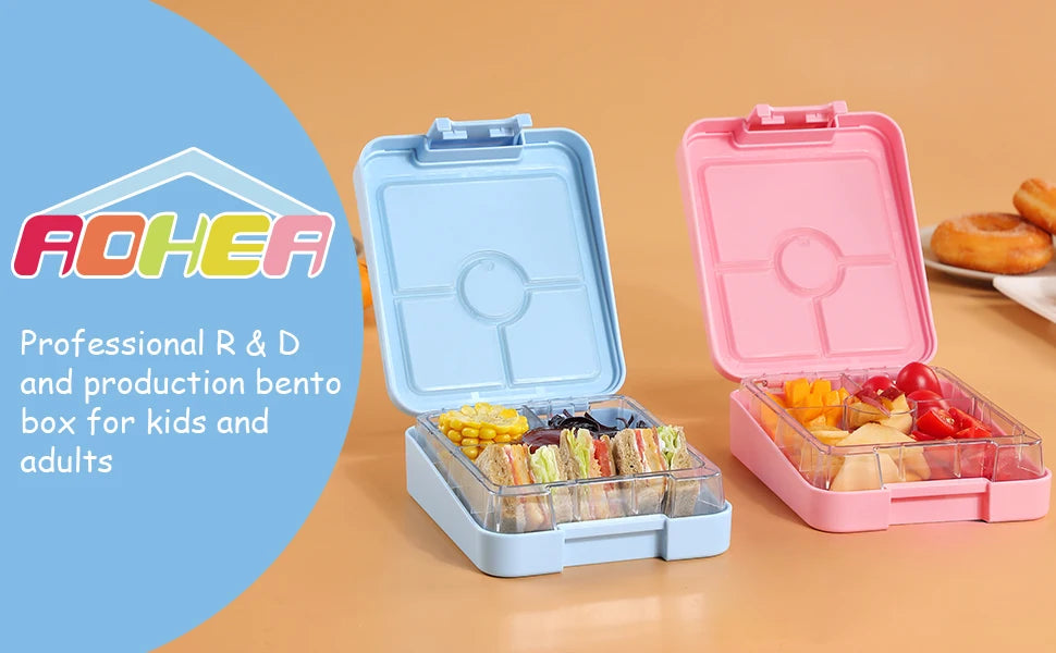 AOHEA Mermaid Bento Lunch Box for Kids, 4-Compartment Toddler Containers for School or Daycare