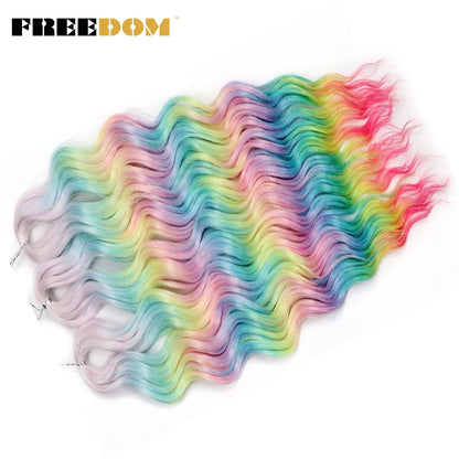 FREEDOM Synthetic Braiding Hair Extensions 24inch Loose Deep Wavy Ombre Brown Rainbow Twist