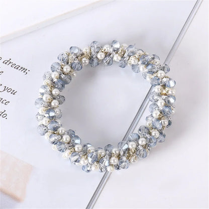 Crystal Pearls Hair Rope Handmade Elastic Beaded Ponytail Holder for Women & Girls Hair Accessories