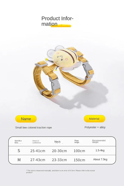 Adjustable Cat Harness, Leash & Collar Set with Cartoon Bee Design for Small & Medium Pets