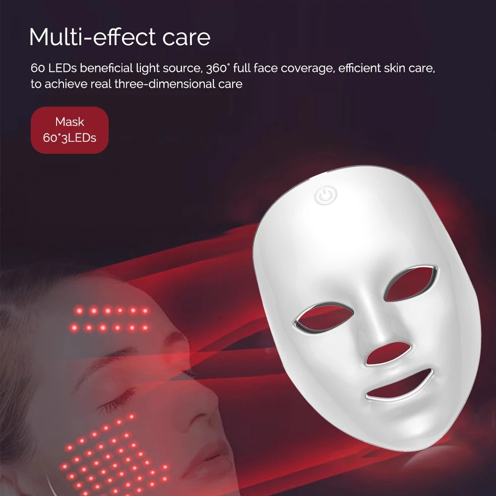 Wireless 7-Color LED Face Beauty Machine - Skin Tightening & Rejuvenation Facial & Neck Mask
