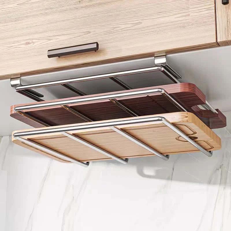 Under Cabinet Cutting Board and Pot Lid Organizer Stainless Steel Storage Rack