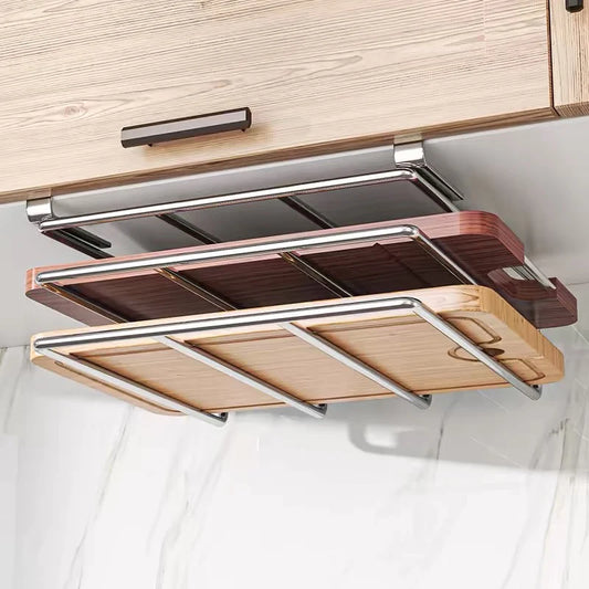 Under Cabinet Cutting Board and Pot Lid Organizer Stainless Steel Storage Rack