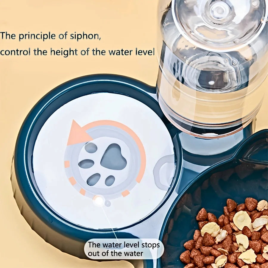3-in-1 Tilted Pet Bowl Set with Water Feeder & Gravity Bottle for Neck Protection