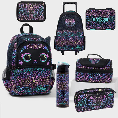 New Original Australia Smiggle Schoolbag for Girls with Black Cat Flower Lunch Bag & Pencil Case