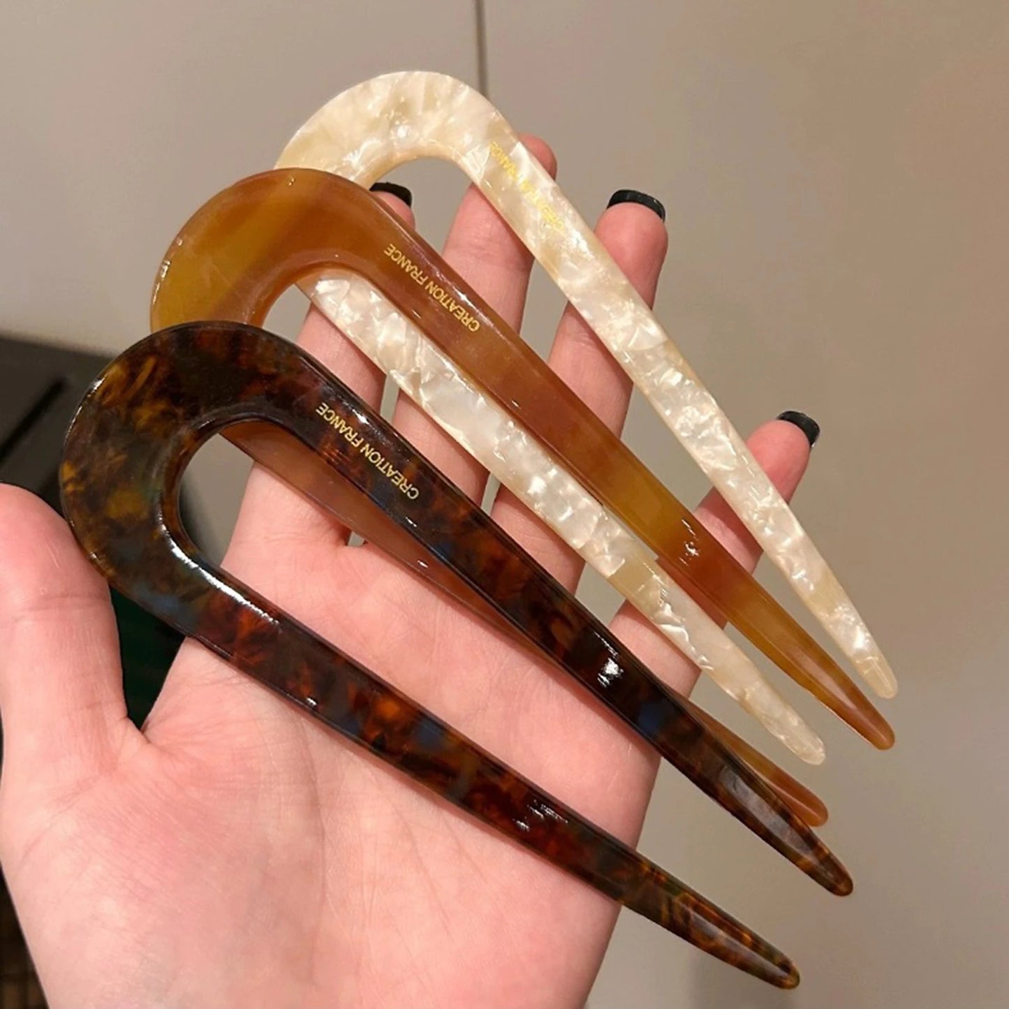 U-Shaped Hairpin with Mineral Pattern Elegant Vintage Chinese Style Women's Hair Accessory