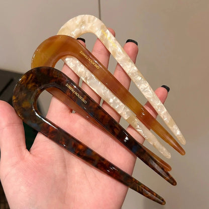 U-Shaped Hairpin with Mineral Pattern Elegant Vintage Chinese Style Women's Hair Accessory