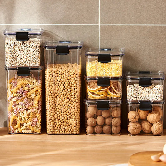 Sealed Plastic Storage Jars Set, Moisture-Proof Grain & Seasoning Organizer for Kitchen