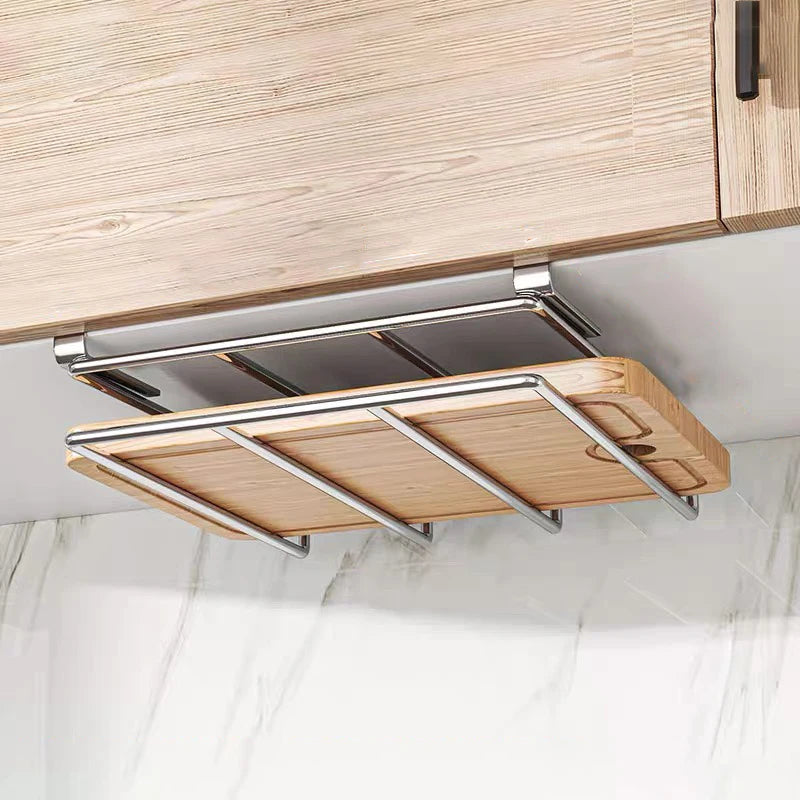 Under Cabinet Cutting Board and Pot Lid Organizer Stainless Steel Storage Rack