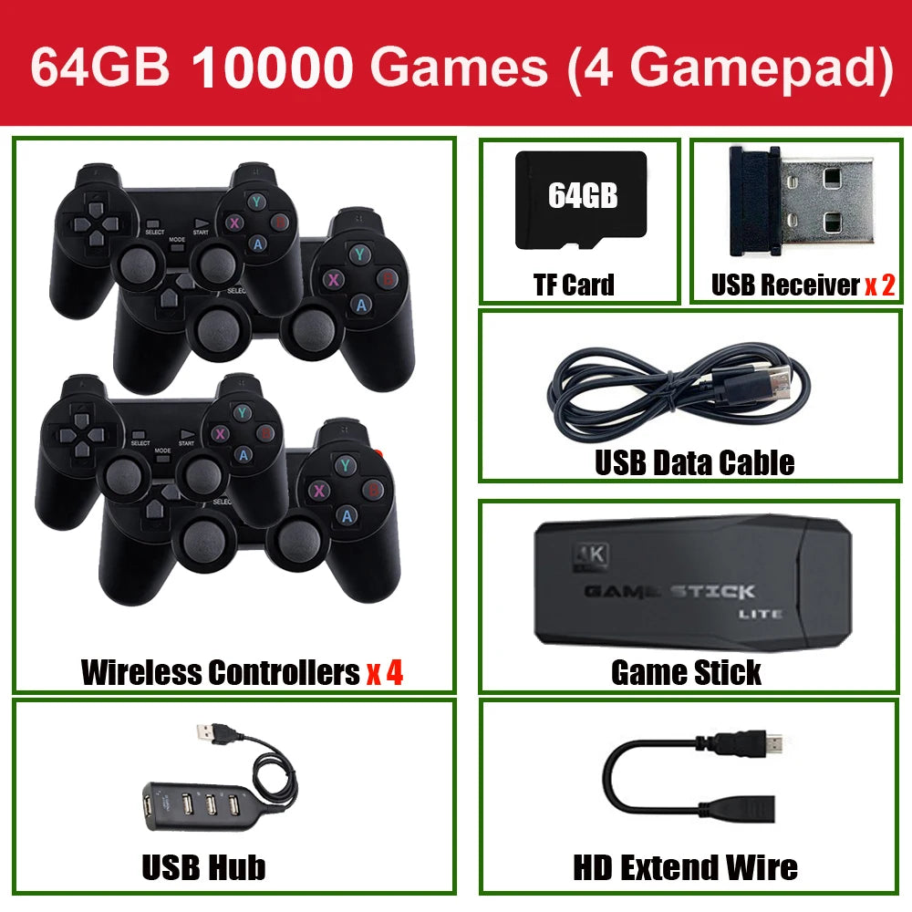 Retro Video Game Console - 2.4G Wireless Game Stick, 4K, 20000 Games, 64GB Portable Dendy Console for GBA/FC/PS1/MD