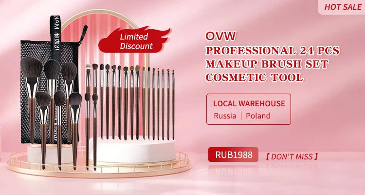 OVW Natural Goat Hair Makeup Brushes Set - Professional Blending & Smudging Kit