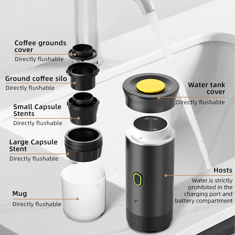 Wireless Portable Espresso Coffee Machine - 3-in-1 Travel Maker for Car, Home & Camping