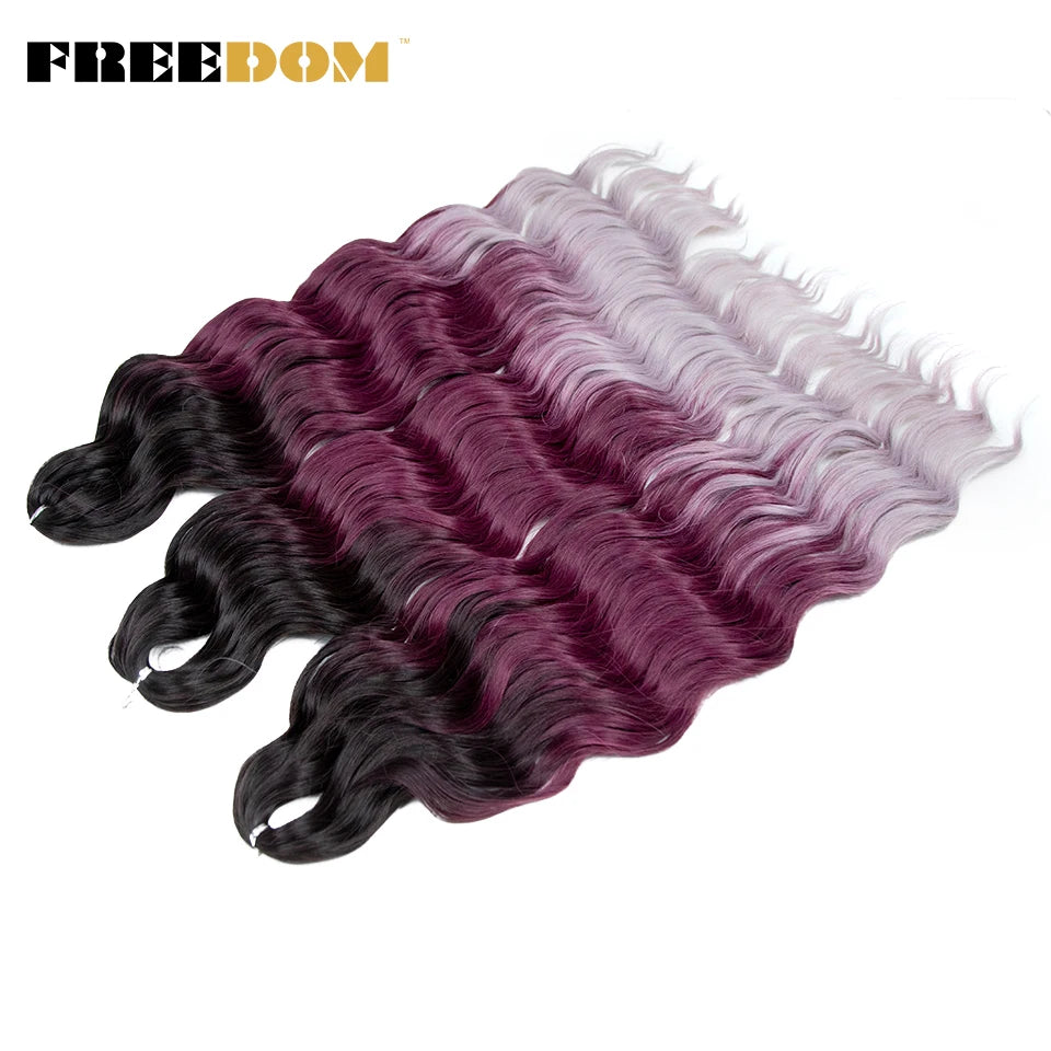 FREEDOM Synthetic Braiding Hair Extensions 24inch Loose Deep Wavy Ombre Brown Rainbow Twist