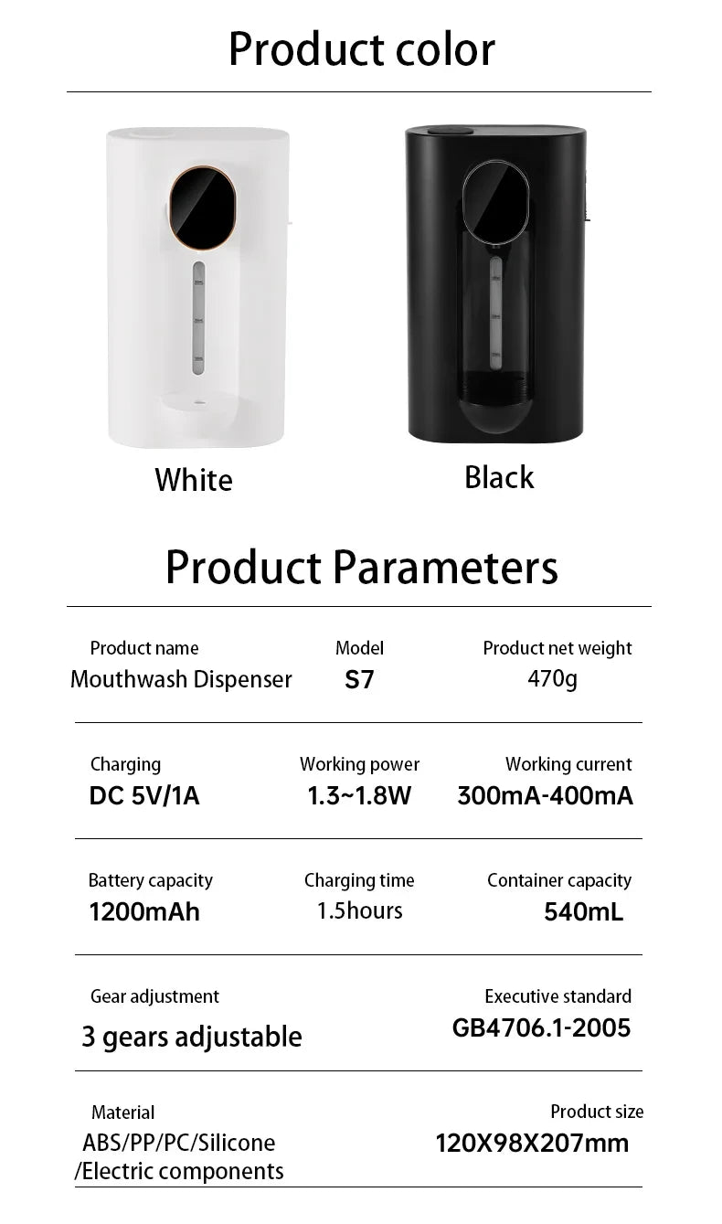 40Ml Wall-Mount Automatic Mouthwash Dispenser Bottle