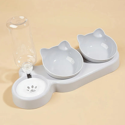 3-in-1 Tilted Pet Bowl Set with Water Feeder & Gravity Bottle for Neck Protection