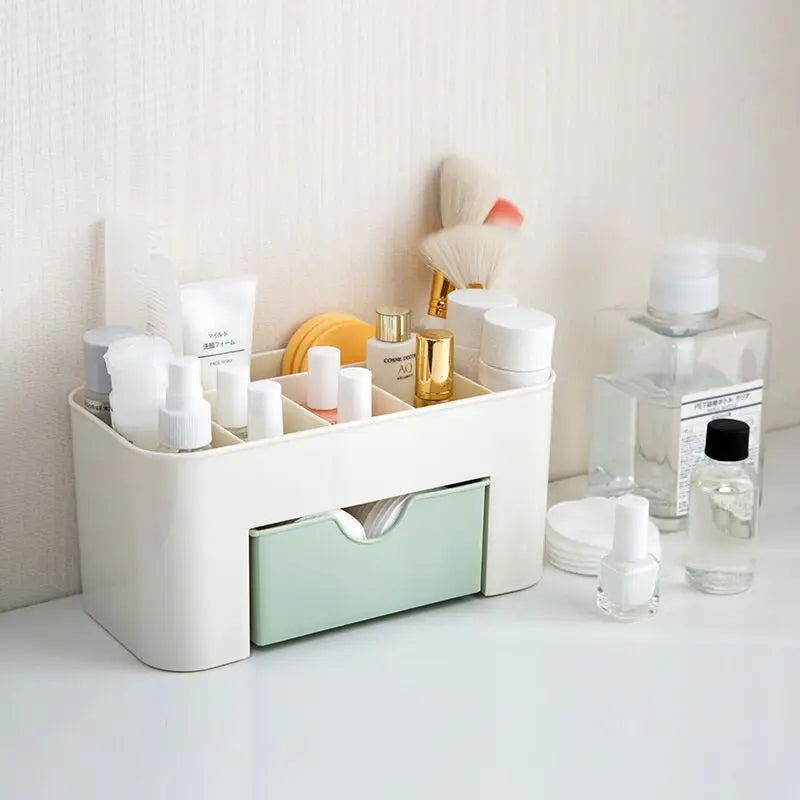 Makeup Organizer Storage Box with Drawer – Acrylic Plastic Case for Lipstick, Brushes & Cotton Swabs