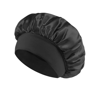 1PC Women's Satin Bonnets - Wide-Brimmed Night Sleeping & Bathing Hat with Elastic Band for Hair Care