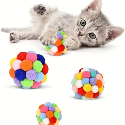 Cat Plush Ball Toy Set – Elastic Bell & Woolen Balls for Playing Cats