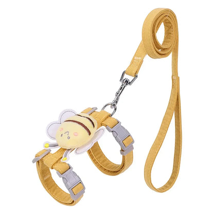 Adjustable Cat Harness, Leash & Collar Set with Cartoon Bee Design for Small & Medium Pets