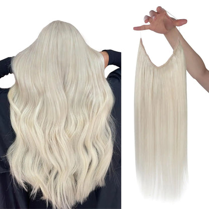VeSunny Fish Line Human Hair Extension - Invisible Wire One-Piece Blonde Hair Weft with Clips