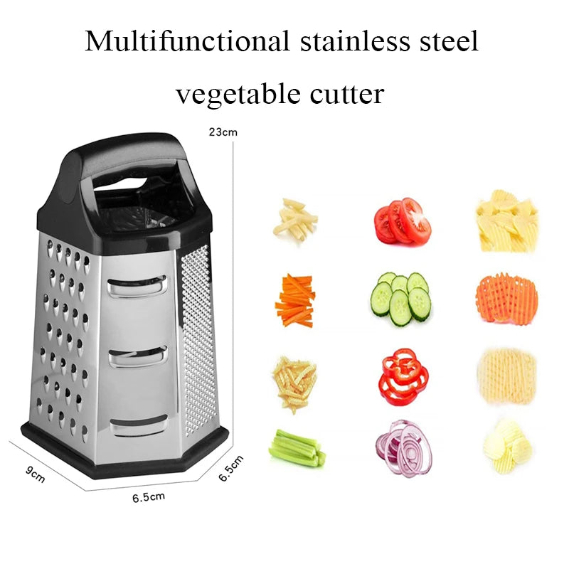 Multifunctional 6-Sided Stainless Steel Box Grater for Vegetables & Cheese