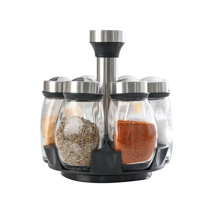 Single Bottle Glass Jar and Spice Jar Set with Rack for Seasoning, Sugar, Salt, and Pepper