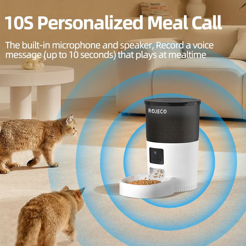 ROJECO Automatic Cat Feeder with Camera & Smart Voice Recorder for Cats & Dogs