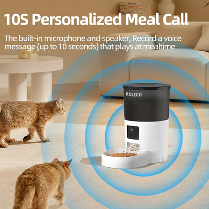 ROJECO Automatic Cat Feeder with Camera & Smart Voice Recorder for Cats & Dogs