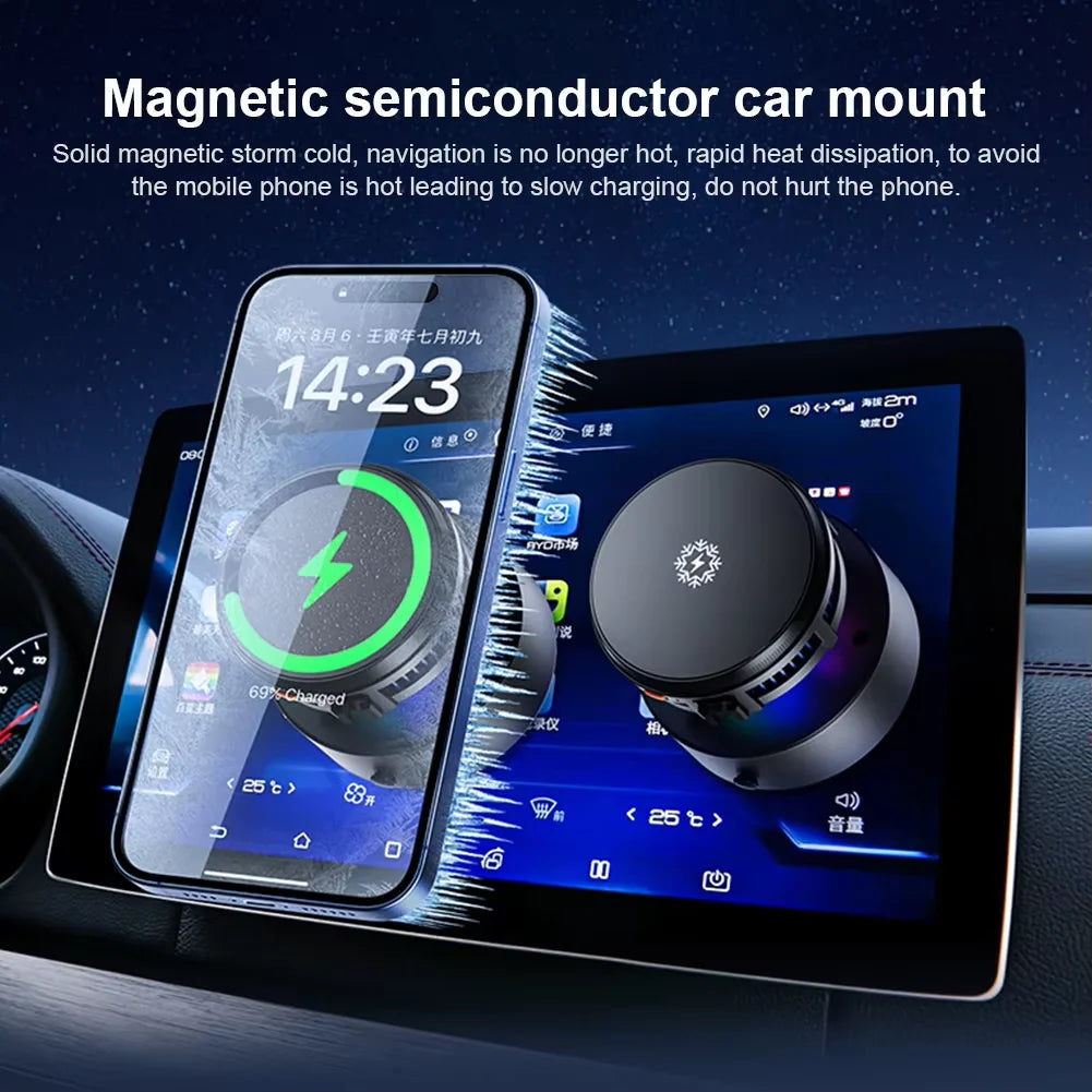 Magnetic Car Wireless Charger & Cooling Phone Holder Mount for MagSafe iPhone 12-16 Pro Max Fast Charging Stand