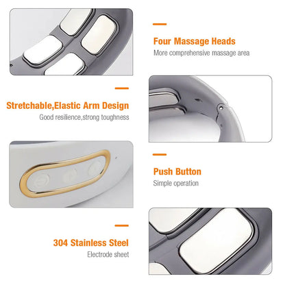 Electric Neck & Shoulder Pulse Massager 4-Head TENS Magnetic Heating for Pain Relief