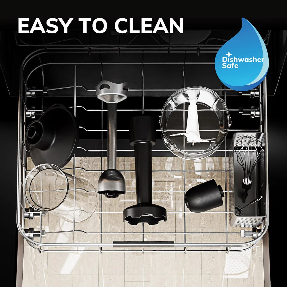 6-in-1 Electric Handheld Stick Blender - Stainless Steel Blades, 1500W for Home & Kitchen