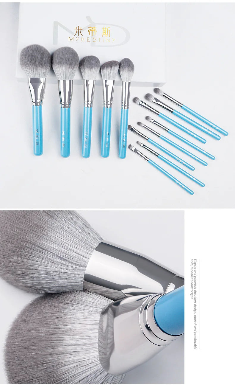 13pcs Blue Makeup Brush Set – Powder, Blusher, Eyeshadow, Eyebrow & Lip Brushes