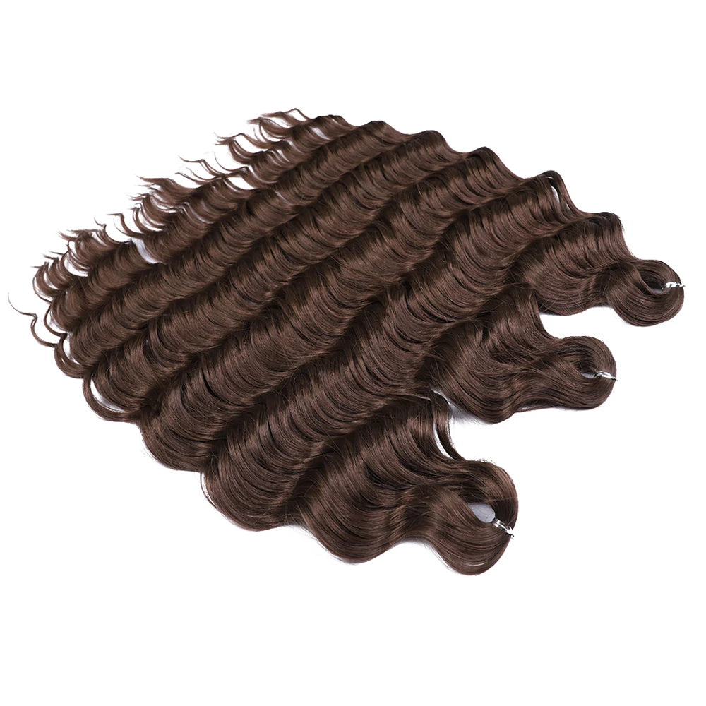 Anna Synthetic 24" Loose Deep Wave Braiding Hair Extensions - Dark Brown Water Wave Crochet Curly Hair