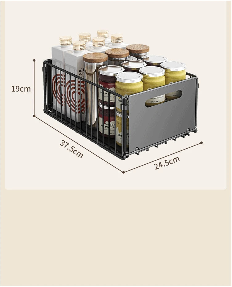 Non-Perforated Folding Cabinet with Pull-out Basket for Kitchen Sink & Snack Storage