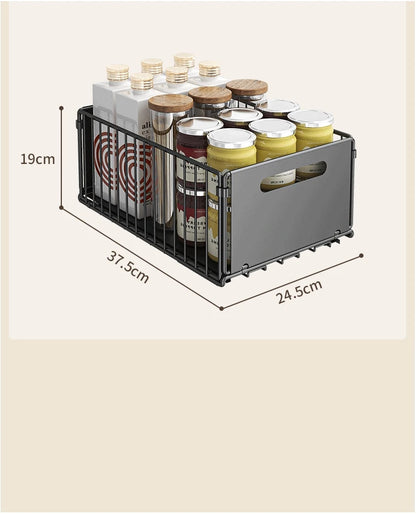 Non-Perforated Folding Cabinet with Pull-out Basket for Kitchen Sink & Snack Storage